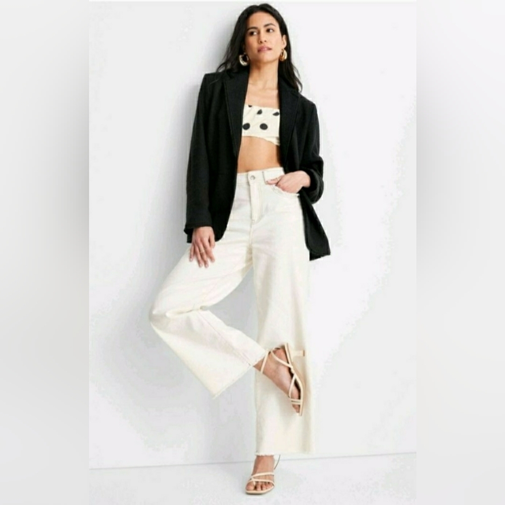 Future Collective × Jenny K Lopez NWT 26W Plus Ecru Cream High Rise Baggy Jeans